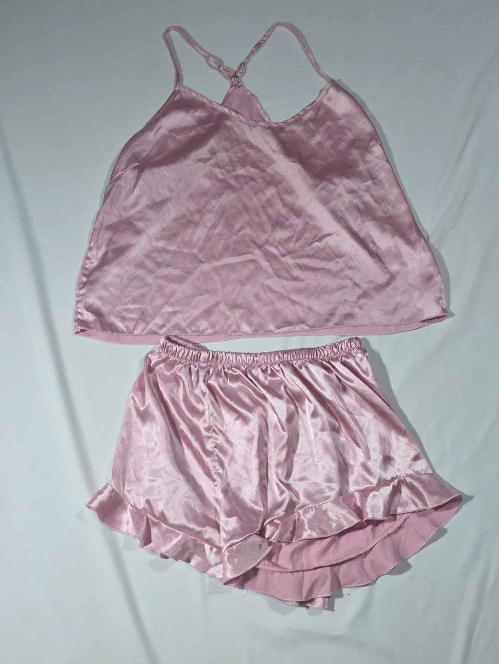 Women's Satin Sleep Set - Pink Camisole & Shorts XL